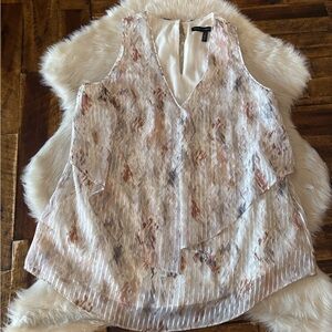 White House Black Market Layered V-Neck Blouse - Cream and Pink